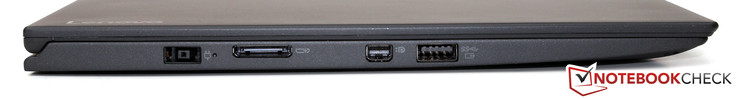 left: power adapter, OneLink+, Mini DisplayPort, USB 3.0