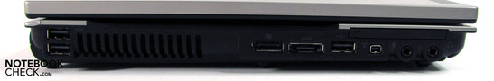 Left side: 2x USB, Display Port, eSata, 1x USB, firewire, audio