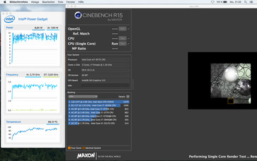 Cinebench R15 Single (Mac OS X): Clock varies between 2.5-2.8 GHz at first