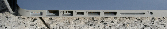 MagSafe (Power), Ethernet, FireWire 800, Thunderbolt / Mini-DisplayPort, 2x USB 2.0, SD Card, Headset Port