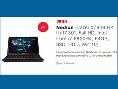 Medion Erazer notebooks with GTX 1060/1070 options leak