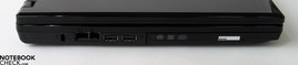 Left Side: Kensington Lock, LAN, Modem, 2x USB, DVD drive