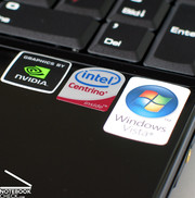 This notebook is powered by hardware by Intel and nVIDIA. The operating system is Windows Vista.