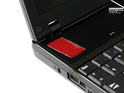 The stereo speakers are red and harmonize well with the turbo button.