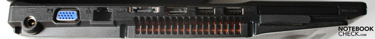 Left: Cardreader, USB 2.0, HDMI, eSATA, LAN, VGA, DC-in
