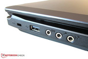 Audio jacks for headphones, microphone, and S/PDIF.