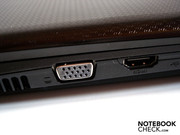External monitors can be connected via VGA and HDMI.