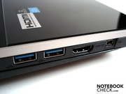 Next to two USB 3.0 ports the notebook even has an HDMI output.