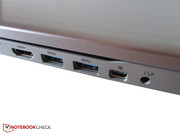 The digital video outs (HDMI & mini DisplayPort) are surrounded by two USB 3.0 ports.