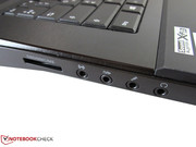 The audio jacks also support surround systems.