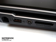 The left side is completed with a RJ_11 modem, USB 2.0, Firewire and a 7-in-1 cardreader.