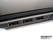 Three USB 2.0 ports are situated next to each other on the right side