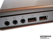 Three audio sockets and two USB 2.0 port wait on the right