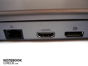 They are followed by a RJ-45 Fast Ethernet LAN, HDMI and display port