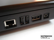 The RJ-45 gigabit LAN, 2x USB 2.0, eSATA/USB 2.0 combo and Firewire were places too far in the front for our taste