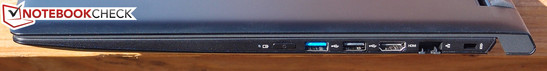 Right: Power button, USB 3.0, USB 2.0, HDMI, Gigabit Ethernet, Kensington Lock port