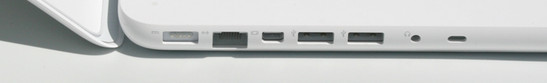 MagSafe power socket, Gigabit LAN, mini-display port, 2 x USB 2.0, analogue/ optical audio output or iPhone headset connection, Kensington lock slot.