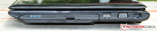 Right: DVD burner, USB 2.0, VGA, Gigabit LAN