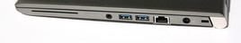 Right side: SmartCard, combined stereo jack, 2x USB 3.0, LAN, AC power, Kensington