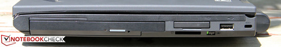right side: DVD burner, ExpressCard/34, card reader, USB 2.0, Kensington Lock