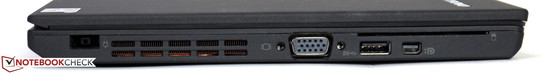 Left: Power connector, VGA port, USB 3.0, Mini DisplayPort, Smart Card reader