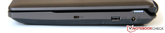 Right: Kensington lock, USB 2.0, power socket