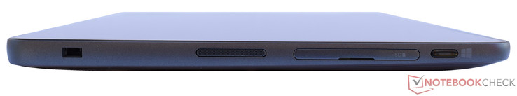 Right: Noble Lock slot, speaker, micro-SD card reader, Windows button