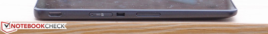 Right: mini-HDMI, micro-SD, Kensington Lock