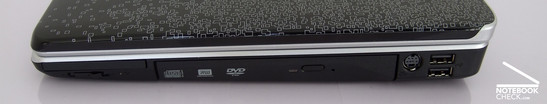 Right Side: ExpressCard/54, DVD Burner, S-Video, 2x USB, LAN, Kensington Lock