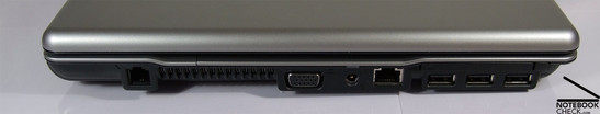 Left Side: modem, fan, VGA, power supply, LAN, 3x USB, ExpressCard/54
