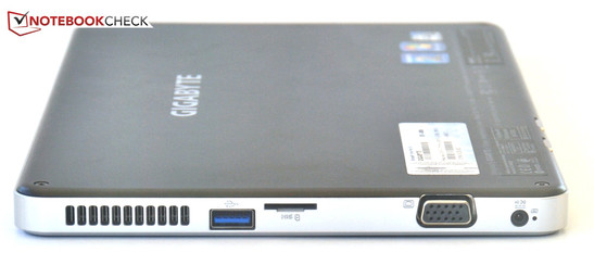 Right: USB 3.0, SIM card slot, VGA, Power outlet