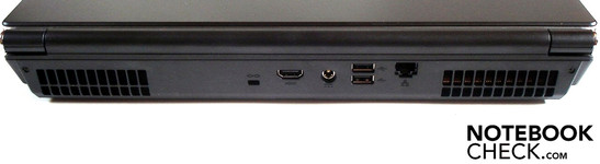 Rear: Kensington security lock, HDMI, DC-in, 2 USB 2.0, RJ-45 gigabit LAN