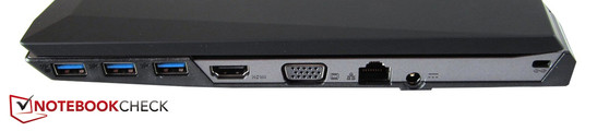 Right side: 3x USB 3.0, HDMI, VGA, Gigabit Ethernet, AC power, Kensington Lock