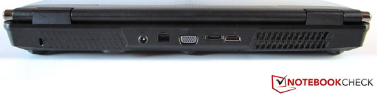 Rear: Kensington lock, DC-in, RJ45 Gigabit LAN, VGA, eSATA, HDMI