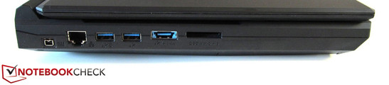 on the left: Mini FireWire, RJ-45 Gigabit Ethernet, 2x USB 3.0, eSATA / USB 3.0, 9-in-1 card reader
