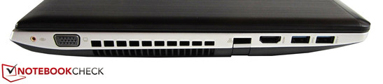 Left: Subwoofer port, VGA, RJ-45, Gigabit LAN, HDMI, 2x USB 3.0