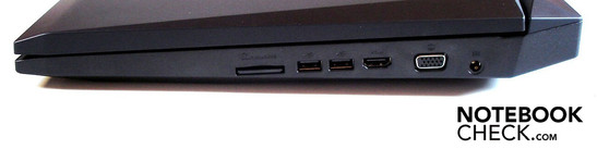 Right: card reader, 2 x USB 2.0, HDMI, VGA, power socket
