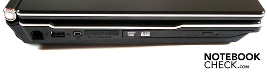 Left: Modem, USB 2.0, Firewire, 7-in-1 cardreader, DVD burner