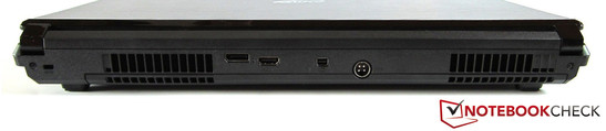 Back: Kensington lock, DisplayPort, HDMI, Mini DisplayPort, power jack