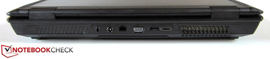 Rear: Kensington lock, DC-in, RJ45 Gigabit LAN, VGA, eSATA, HDMI