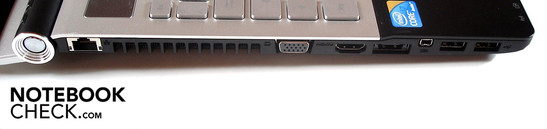 Left: Gigabit LAN, VGA, HDMI, eSATA/USB 2.0, Firewire, 2x USB 2.0