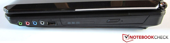Right: 4x audio, USB 2.0, optical drive