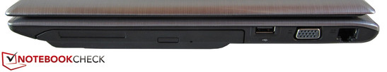 Right: Optical drive, USB 2.0, VGA, RJ45 Gigabit Ethernet