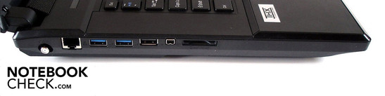 Left: Antenna, RJ-45, 2x USB 3.0, USB 2.0, Firewire, Card Reader