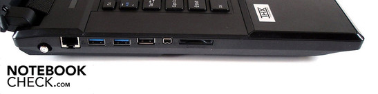 Left: Antenna, RJ-45, 2x USB 3.0, USB 2.0, Firewire, Card Reader