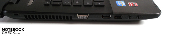 Left: Kensington Lock, VGA, HDMI, USB 2.0, 2 audio sockets