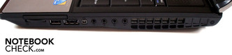 Right: 54mm ExpressCard, cardreader, USB 2.0, eSATA/USB 2.0 combo, Firewire, 4 audio