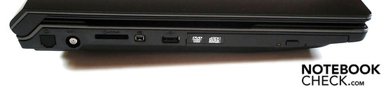 Left: antenna, card reader, FireWire, USB 2.0, optical drive