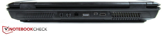 Back: Kensington lock, AC adaptor, RJ-45 Gigabit-Lan, VGA, mini DisplayPort, HDMI 1.4