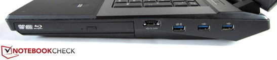 Right side: optical drive, eSATA/USB 2.0, 3x USB 3.0